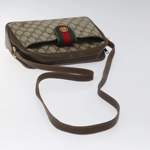 GUCCI GG Supreme Web Sherry Line Shoulder Bag PVC Beige Gold Red Auth BA1924 - Picture 8 of 15